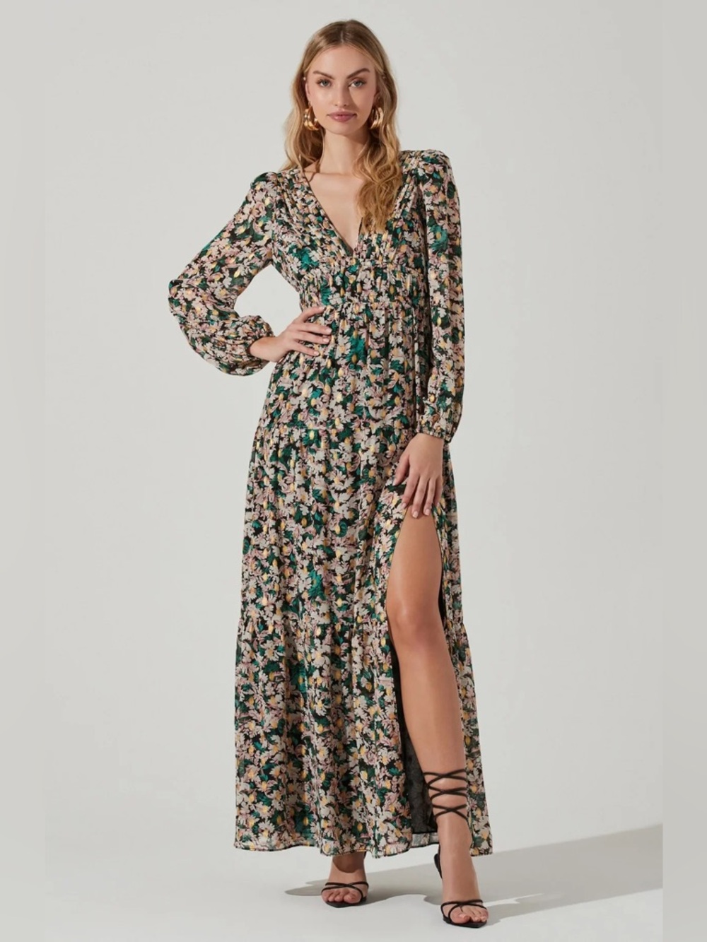 ASTR the Label Francesca Printed Maxi Dress | long sleeve